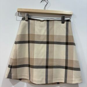Plaid A-Line Skirt in Cream and Brown